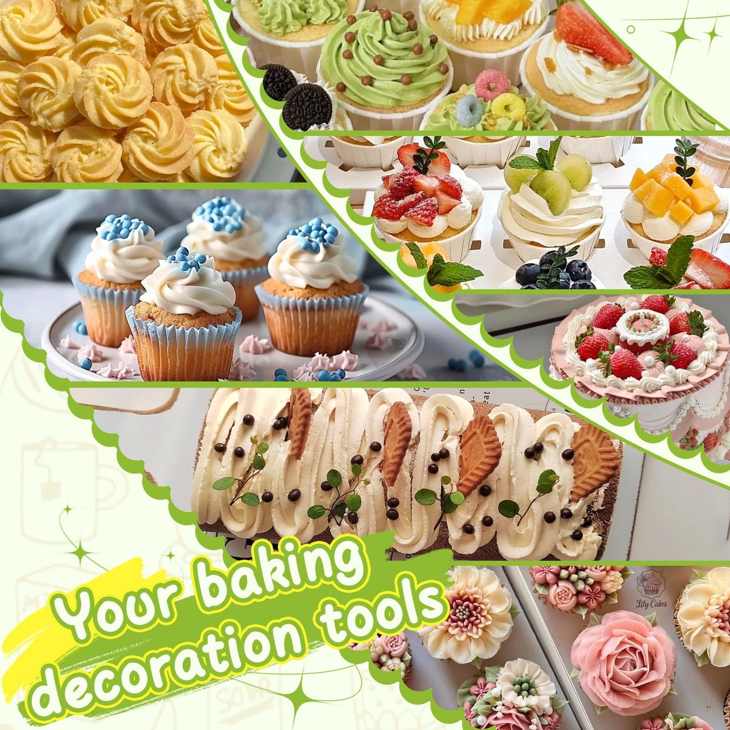 NOVANO Dessert Decorating Syringe Set, Frosting Piping Kit Stainless Steels Cake Decorating Kit with 54 Piping Tips & 9 silicone cupcakes, Cupcake Decorating Kit Piping Bags and Tips Set (Yellow)
