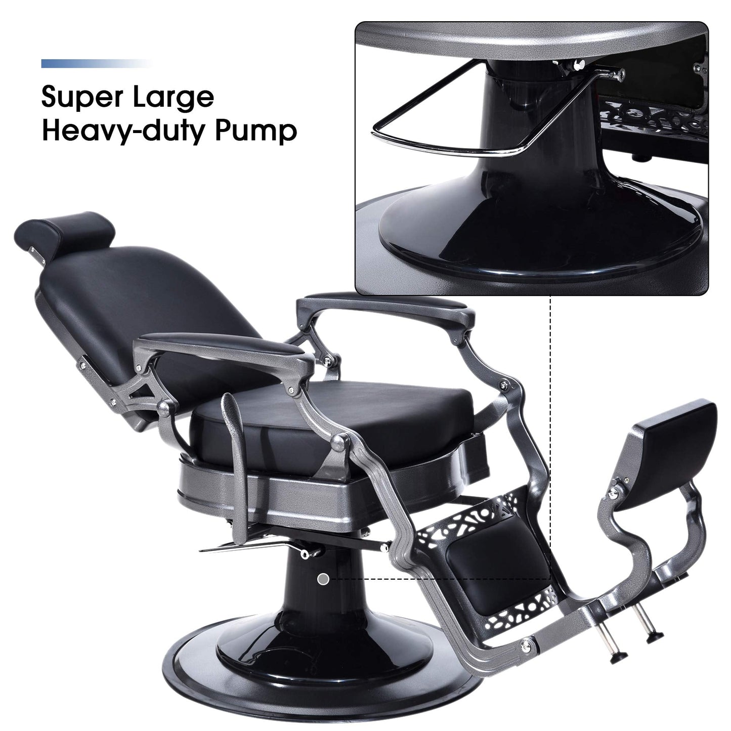 BarberPub Heavy Duty Vintage Barber Chair All Purpose Hydraulic Recline Salon Beauty Spa Equipment 3850 (Black)
