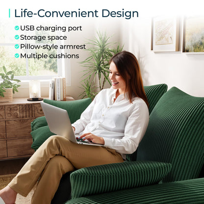 LINSY HOME Oversized Sectional Sleeper Sofa with Pull Out Couch Bed (Green, 110.5'')