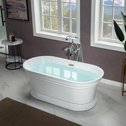 WOODBRIDGE 59 in. Freestanding Double Ended Acrylic Soaking Bathtub with Brushed Nickel Drain and Overflow, BTA1536-BN