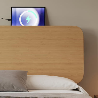 KEIKI King Size Bamboo Platform Bed with Headboard and USB Ports, Mid-Century Modern Floating Bed Frame with Solid Support Slats, No Box Spring Needed, Easy Assembly, Noise Free, for Bedroom, Natural