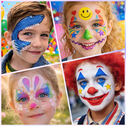 Face Painting Kit for Kids, 15 Colors Water-Based Face Paint Palette with Stencils | Safe Skin-Friendly Body Paint for Halloween Makeup, Birthday, Sport & School Events