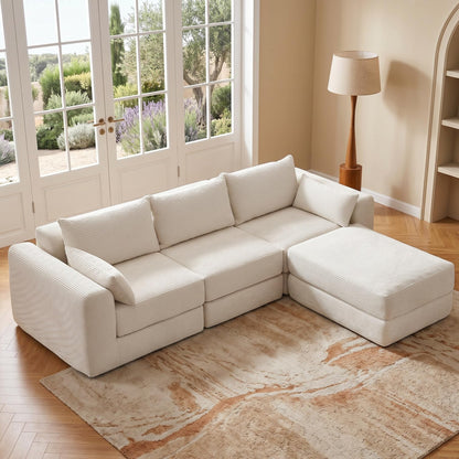 Trygoal 100" Sectional Boneless Couches Set for Living Room, Movable L Shaped Upholstered Modular Couch with 5 Pillows, DIY Combination Cloud Sofa for Apartment & Bedroom, White