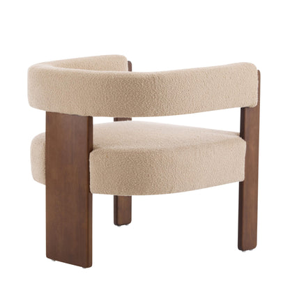 Christopher Knight Home Nettie Set of 2 Modern Accent Chair for Living Room, Boucle Single Lounge Sofa Chair with Wood Frame, Comfy Reading Chair, Lounge Armchair with Cushion, Light Camel + Walnut