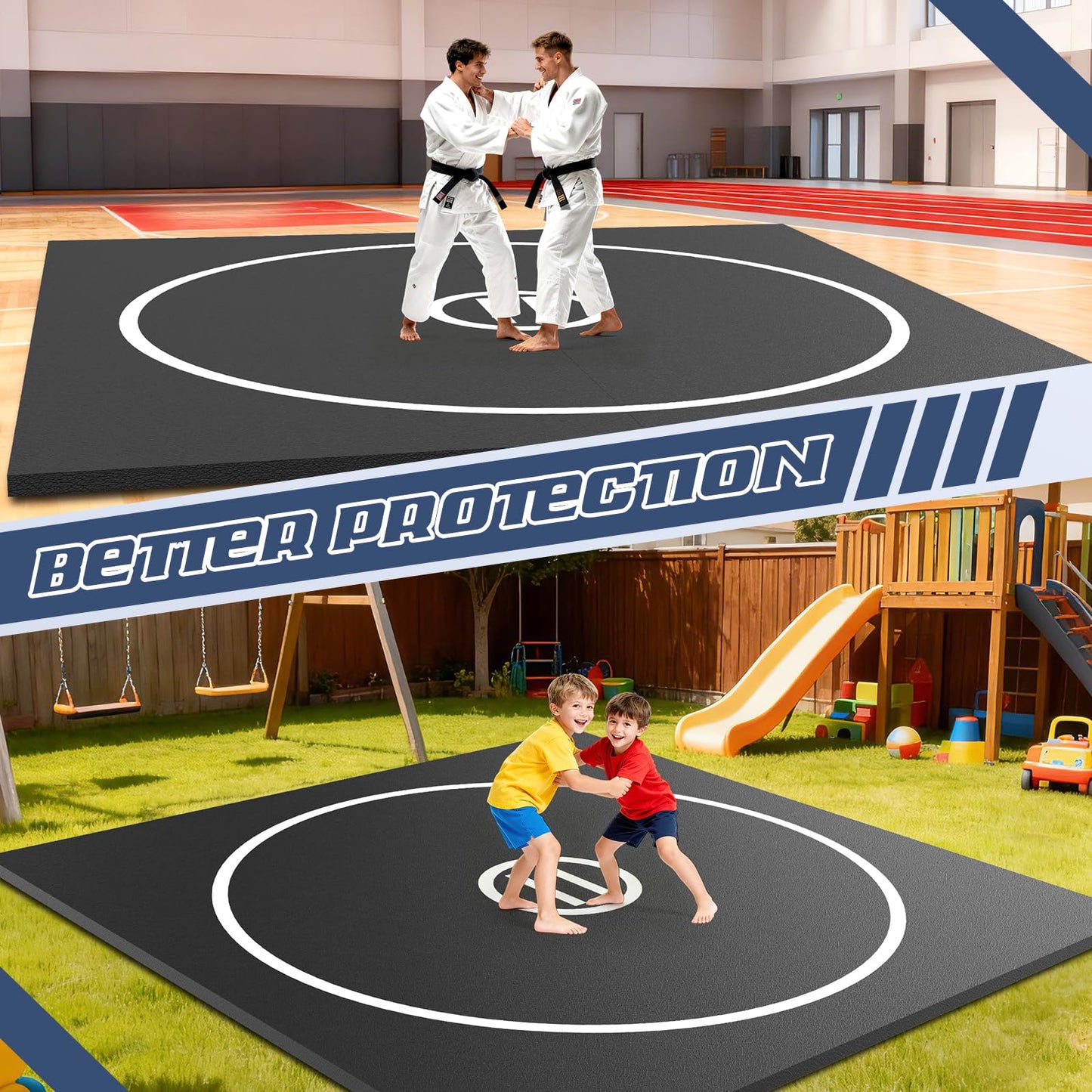 KIKILIVE Wrestling Mat Large 10x10FT for Home Workout, High-Density XPE Foam Training Mat for MMA Exercise Yoga, 1.2inch Thicken Folding Gym Mat for Tumbling Grappling Boxing Taekwondo Cheerleading, Black