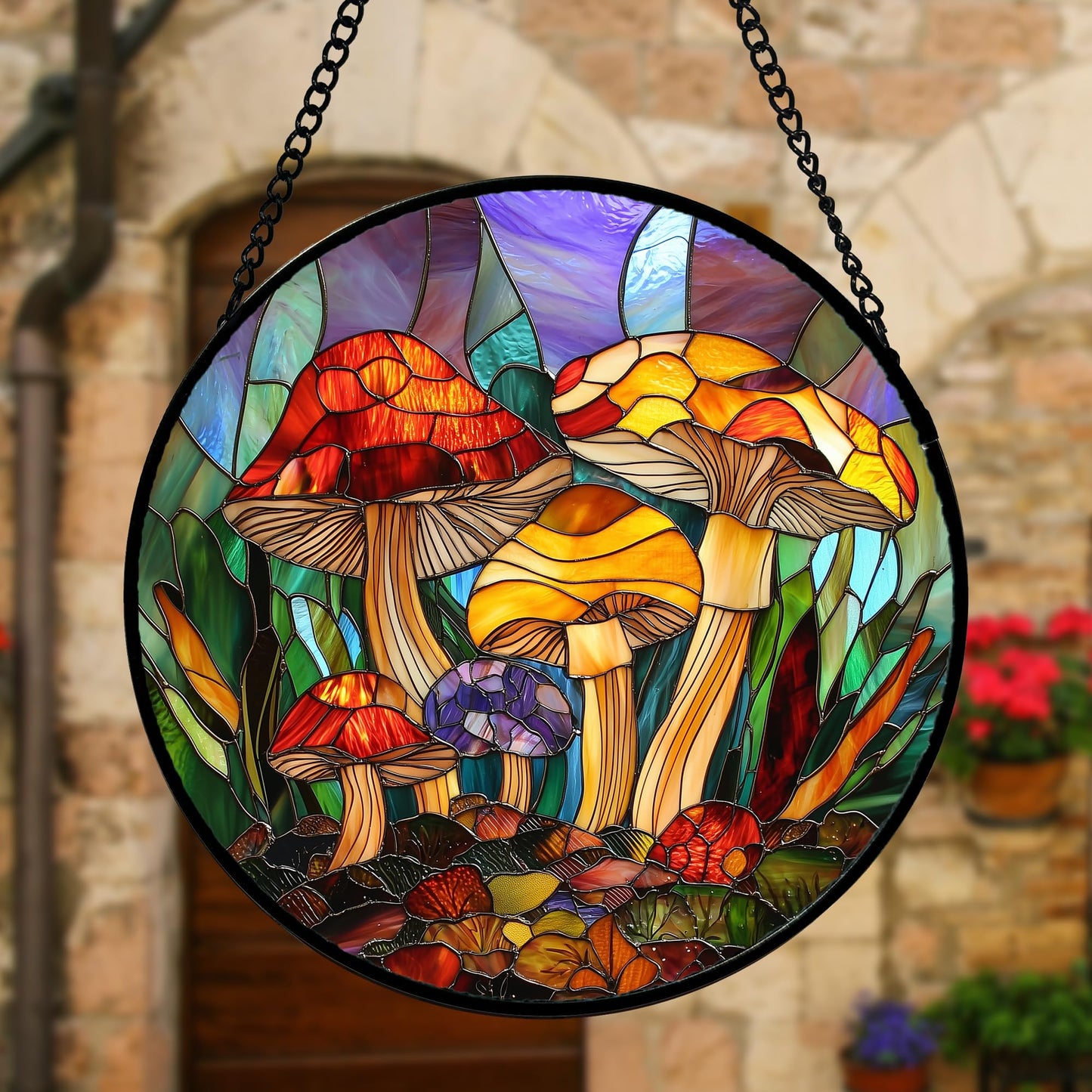 DASTOLL Stained Glass Window Hanging, Jungle Mushrooms Sun Catchers Diamond Glass Panel Hangings Plant Suncatcher Decor for Birthday for Women, Men, Wife, Aunt, and Mom 7.8 in
