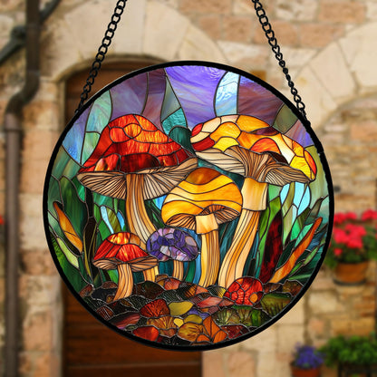 DASTOLL Stained Glass Window Hanging, Jungle Mushrooms Sun Catchers Diamond Glass Panel Hangings Plant Suncatcher Decor for Birthday for Women, Men, Wife, Aunt, and Mom 7.8 in