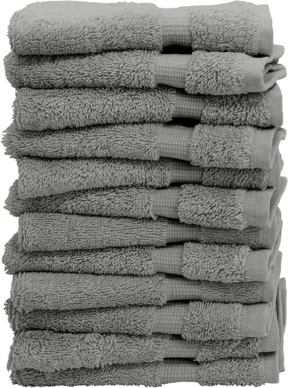 Luxury Hotel & Spa Quality 100% Turkish Cotton 700 GSM Cloth, Soft Washcloths Towel Set 13" X 13", Gray, Set of 12