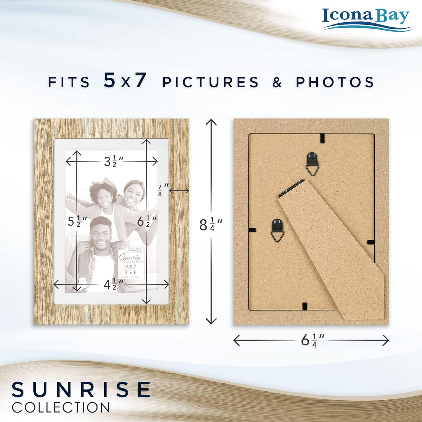 Icona Bay 5x7 Mat to 4x6 Ash Brown Picture Frame - Solid One-Piece Wood Composite, Modern Farmhouse Design