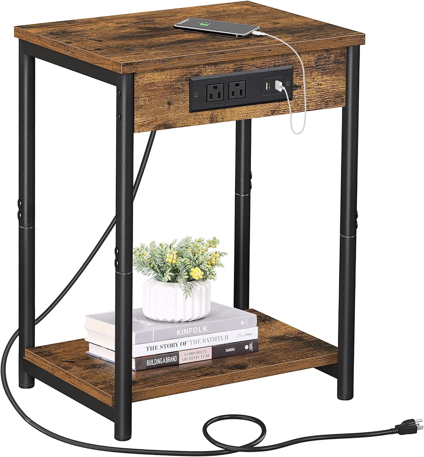 21.8H V1TB01BB025 (1 TUTOTAK Nightstand with Charging Station, End Table, Side Table with USB, Night Stand with Storage