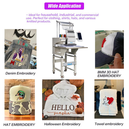 CH1501 Embroidery Machine 15 Needle: Commercial Digital Hat Embroidery Machine Kit with Stand - 13"x20" Embroidery Area 1200 SPM Max Speed, 10" Touch Screen, Wifi, USB for 3D Cap, Shirt and More