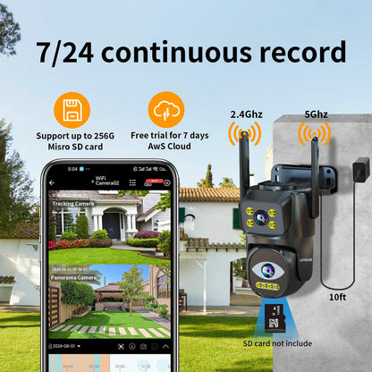 LETSCEE Dual Lens WiFi Security Camera Outdoor,5G/2.4G PTZ Outdoor Auto Tracking,HOM Security Surveillance System Camera,WiFi,Night Vision,7/24 Recording