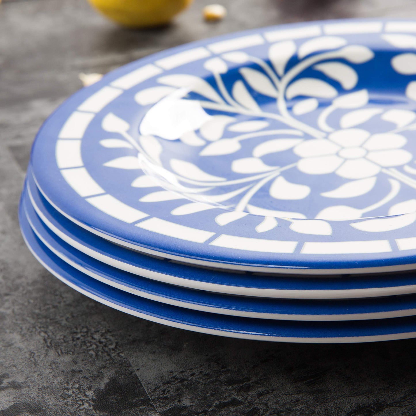 Yinshine Melamine Dinnerware Set - 12 Pcs Dinner Dishes Set for 4, Plates and Bowls Set for Indoor & Outdoor Use- Dishwasher Safe, Unbreakable, Blue