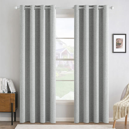 MIULEE 100% Blackout Linen Curtains - Thermal Insulated Grommet Drapes in Glacier Gray | 52 x 84 Inch (2 Panels)