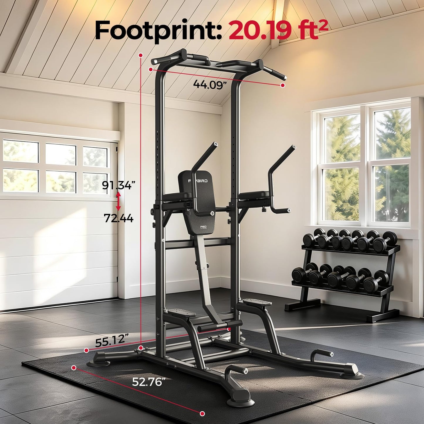 FLYBIRD PT6 Heavy Duty Power Tower with Assisted Leg Raise, Multi-Function Pull Up Bar & Dip Station for Core and Ab Training, Home Gym Equipment, 800 LBS Capacity | FED Fitness