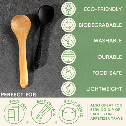 BambooMN Bamboo Serving Spoons, Mini Salt Sugar Spoon, 10 Pieces, Carbonized Brown