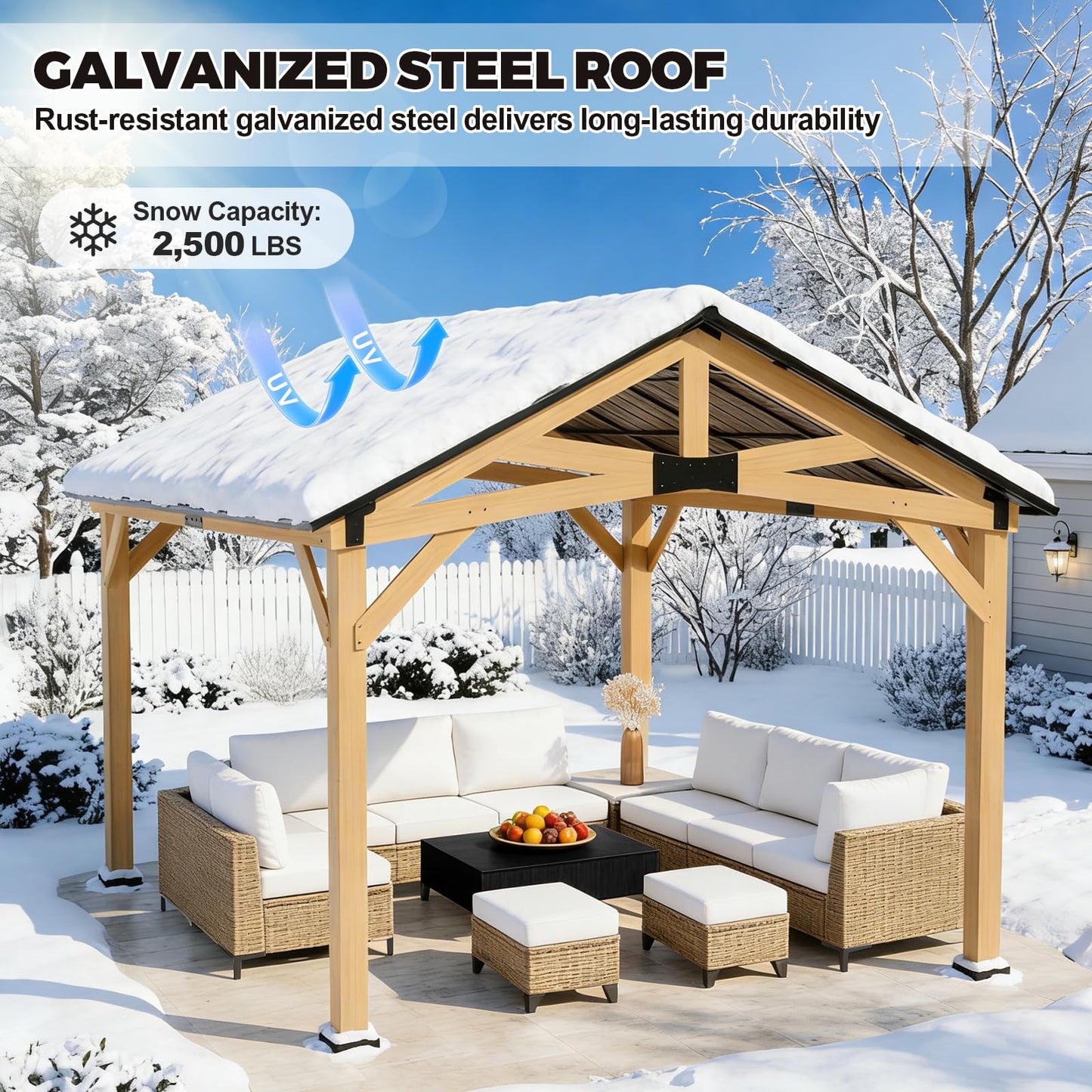 INTER HUT 10x12 Hardtop Gazebo with Netting and Curtains, Galvanized Steel Double Roof Outdoor Pavilion with Aluminum Frame, Patio Gazebo for Deck, Garden, Lawn, White/Gray
