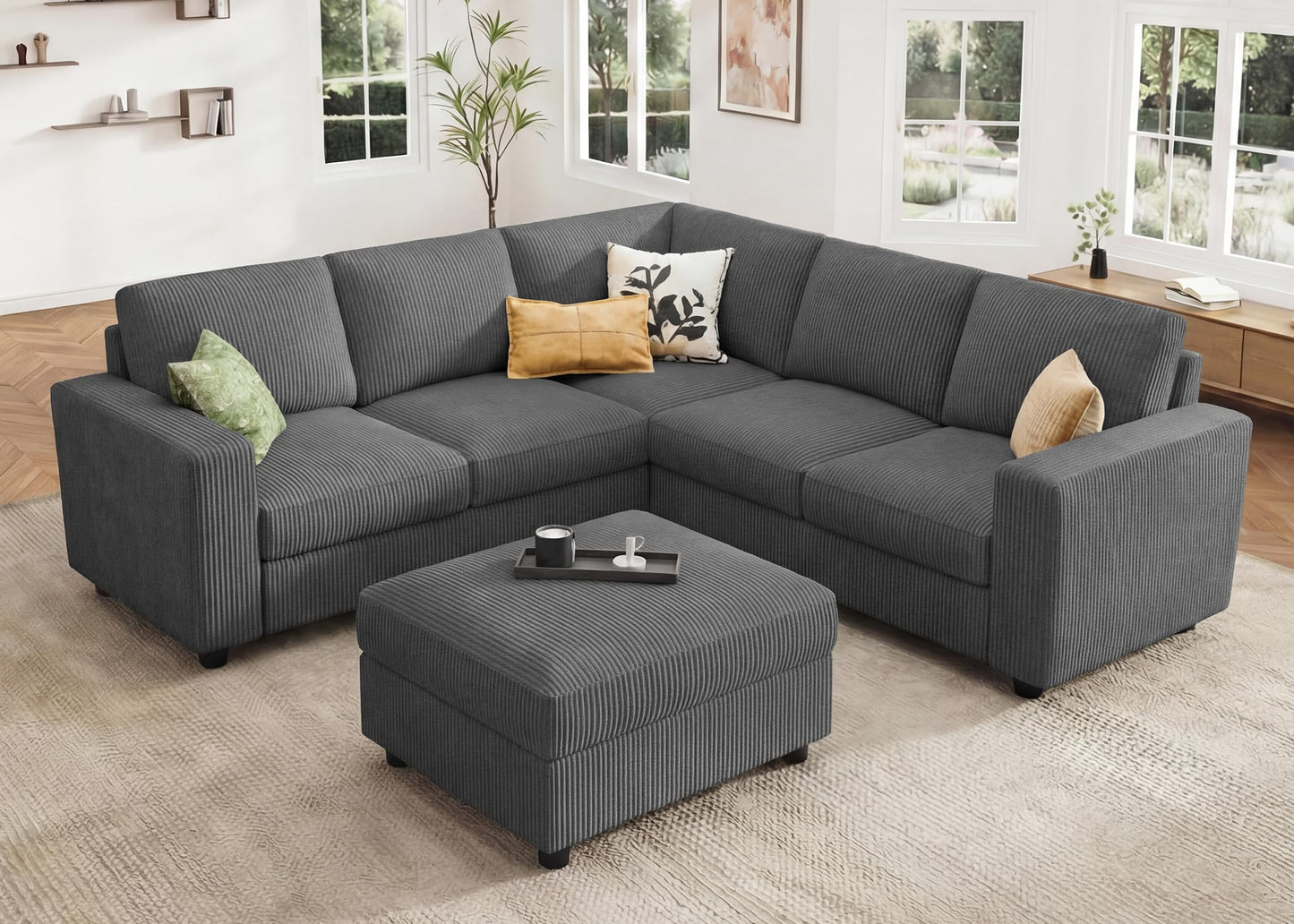 HONBAY Sectional Sofa with Storage 6 Seater L-Shaped Sectional Couches for Living Room, Grey