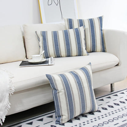 JOJUSIS Farmhouse Stripe Throw Pillow Covers, Pack of 2, 20 x 20 Inch, Blue