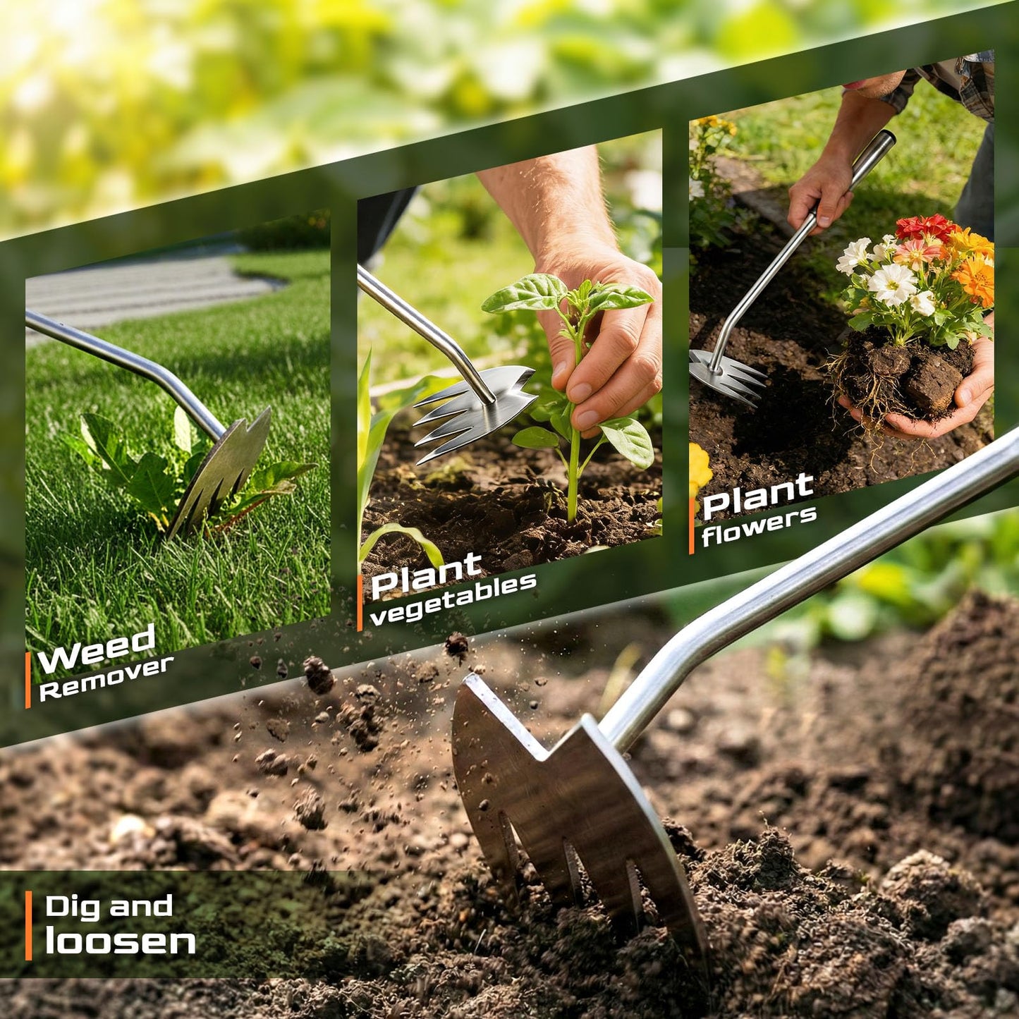 LOOHOI Weed Puller Tool, Heavy-Duty Stainless Steel Weeding Tool with Extendable Handle, Portable Garden Weed Removal Tool for Vegetable Gardening Backyard Farm Planting & Weeding