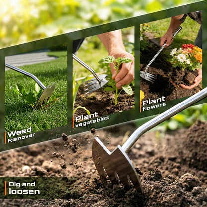 LOOHOI Weed Puller Tool, Heavy-Duty Stainless Steel Weeding Tool with Extendable Handle, Portable Garden Weed Removal Tool for Vegetable Gardening Backyard Farm Planting & Weeding