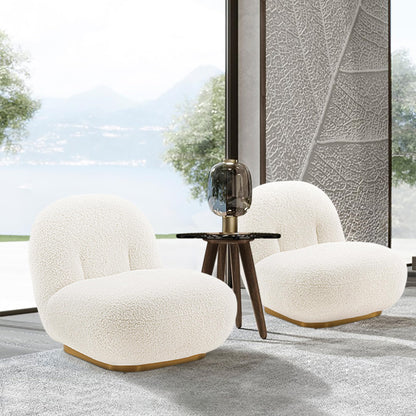 Manhattan Comfort Edina Modern Accent Chair in Luxurious Boucle Upholstery with High Density Foam Padding & Wood Frame with Gold Metal Base, Living Room Seating, White