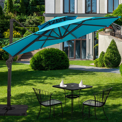 Sunnyglade 11FT Double Top Cantilever Patio Umbrella Deluxe Offset Umbrella 360° Rotation & Integrated Tilting System Heavy Duty Outdoor Umbrella for Market Garden Deck Pool Backyard Patio(Blue)