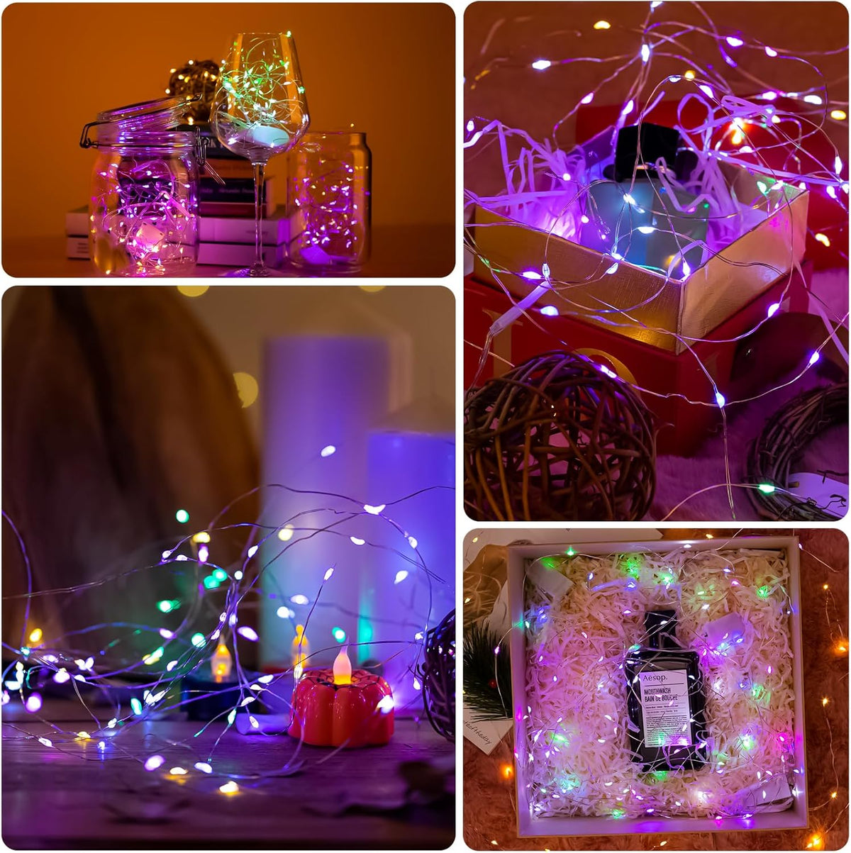 6 Pack 7ft 20 Fairy Lights Battery Operated Lights, Led Multicolor Mini String Lights, Waterproof Silver Wire Starry