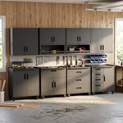 VIYET Metal Tool Cabinet,Garage Storage Cabinet System,Wall Cabinet & Locking Rolling Tool Cabinet with Doors and Adjustable Shelves,Steel Tool Cabinets for Home