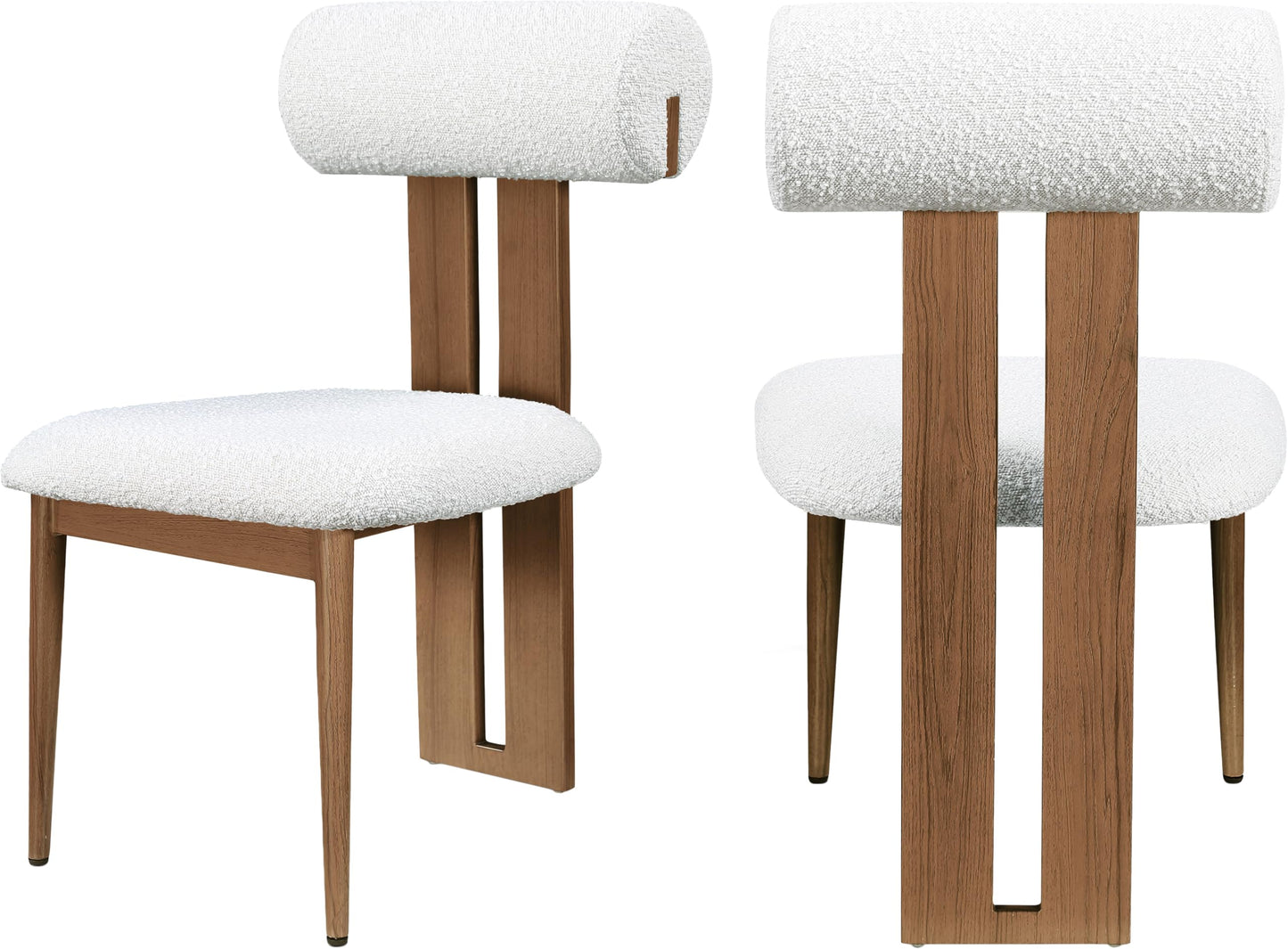 Meridian Furniture 916Cream-C Dario Collection Modern | Contemporary Dining Chair with Rich Cream Boucle Fabric, Dark Walnut Wood Look Metal Frame, 19.5" W x 24.5" D x 33.5" H, Cream, Set of 2