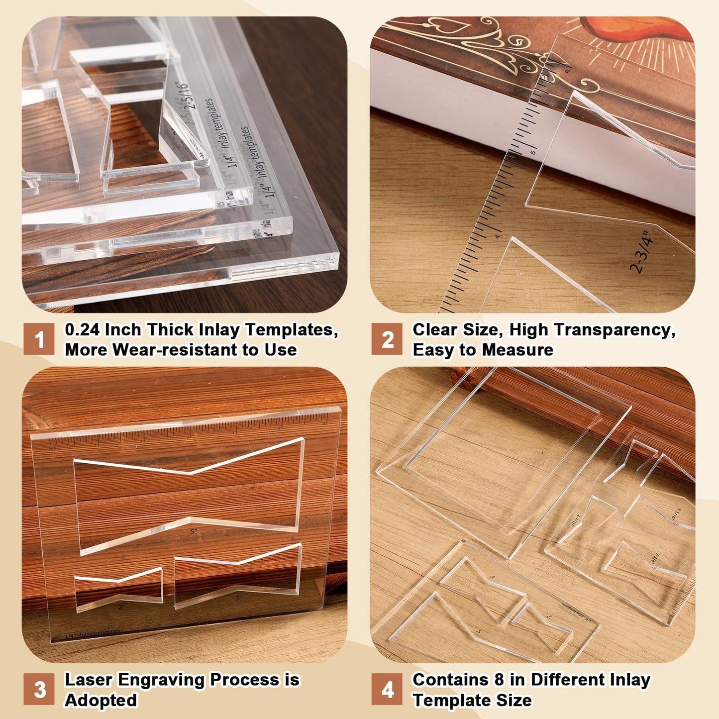 chiazllta 8 in 2 Butterfly Router Templates Guide for Woodworking Decorative with Frame 8 x 7 inch Transparent Butterfly Inlay Template Set Decorative Acrylic Router Bowtie Jig Kit for Precise Cuts
