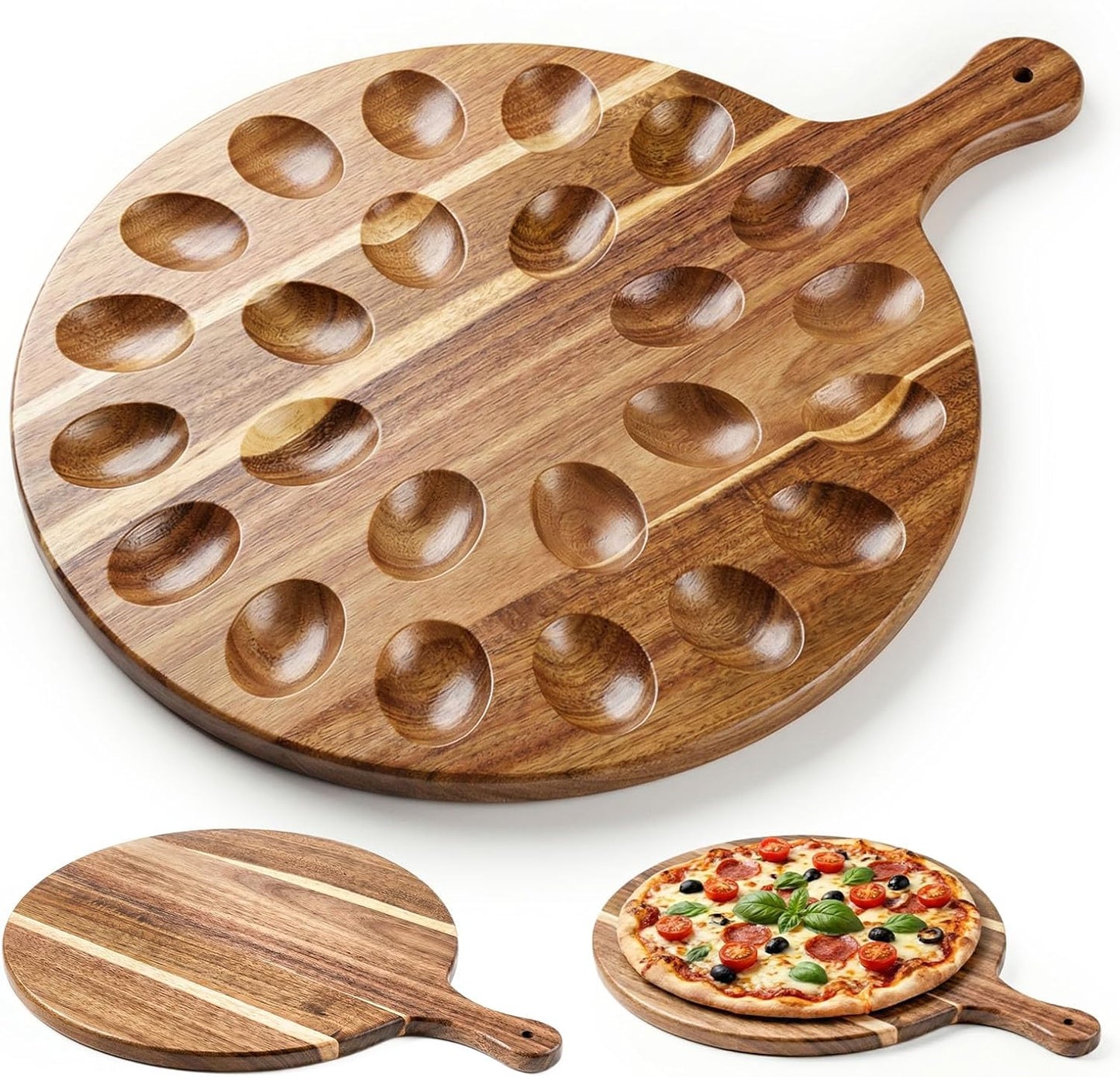 24 Countertops HANSGO Deviled Egg Platter, Wooden Round Deviled Egg Charcuterie Board Tray Holder Carrier with Holes