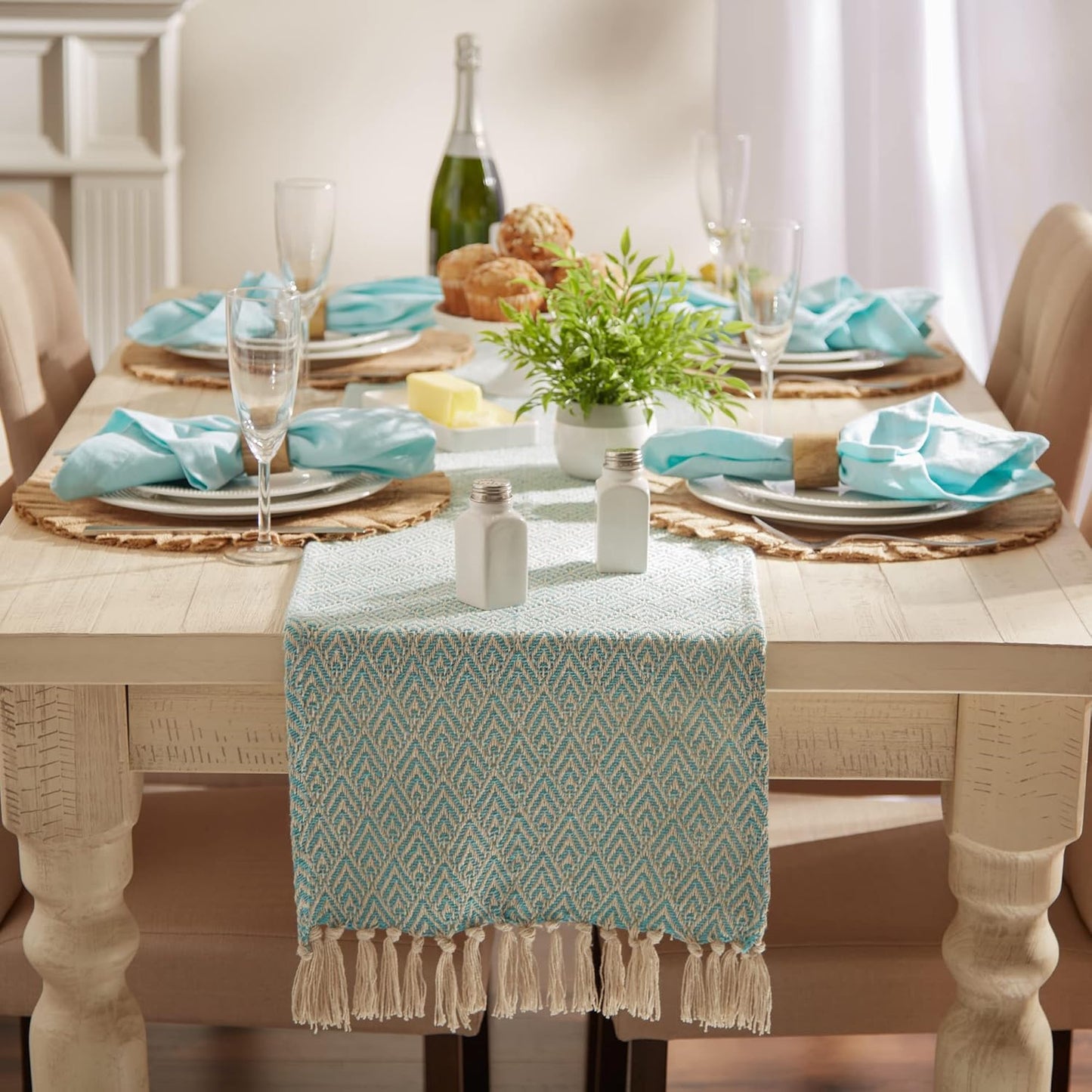 DII Aqua Braided Farmhouse Table Runner, 15 x 72 inches, 1-Piece