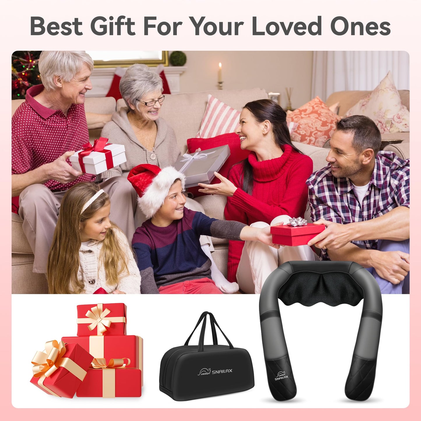 Snailax Cordless Massager - Shiatsu Neck and Shoulder Massager with Heat, Portable, Lumbar, Back Electric Massage Pillow, Christmas Gift