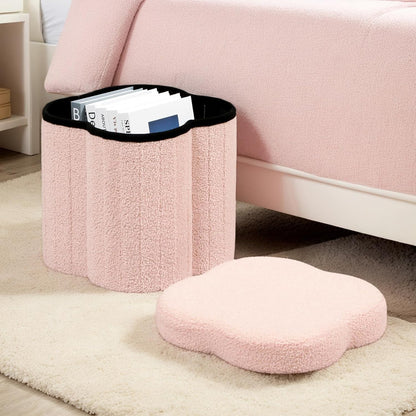 12.6" Flower Shaped Foldable Storage Ottoman,Small Foot Rest with Hidden Storage for Dorm Room/Living