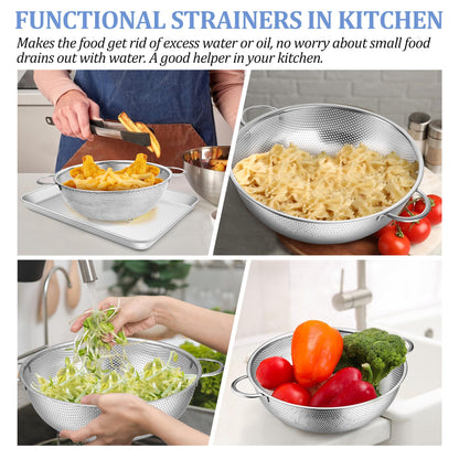 TeamFar Colander Set of 3, Stainless Steel Perforated Metal Colander Strainer with Handles for Spaghetti, Pasta, Berry, Rust Free & Dishwasher Safe - 1/3/5-quart