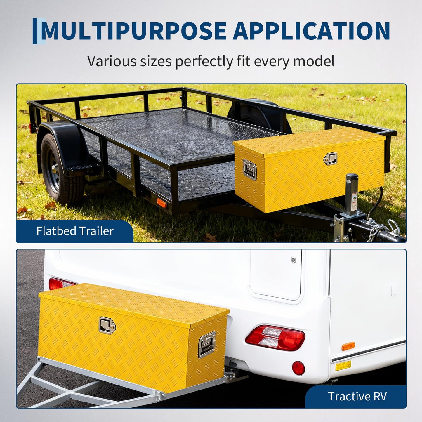 GarveeLife Heavy Duty Aluminum Truck Bed Tool Box – 30x15x15 in, Lockable & Waterproof, Gas Strut Lid, Organizer Tray, Side Handles, Five-Striped Yellow