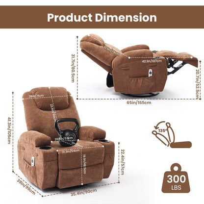 360 Swivel Rocker Recliner Chair for Adults with Massage and Heat, Electric Glider Rocking Chairs for Living Room, Nursery