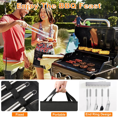 28PCS Stainless Steel BBQ Grill Accessories Set, Grilling Gifts for Men Birthday Father's Day, Portable Multifunction Grilling Utensils Tools Kit with Storage Bag for Outdoor Grill Camping BBQ Party