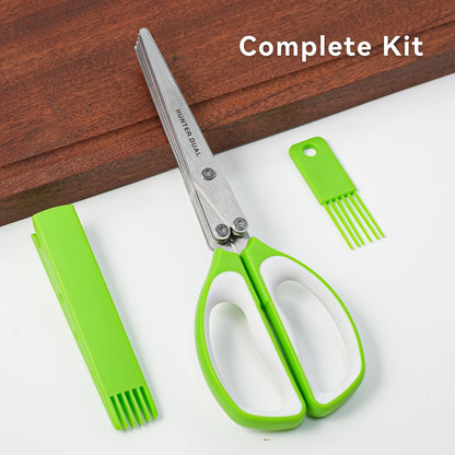 5 Blades Herb Scissors - Professional Kitchen Shears with Safety Cover for Cutting Green Onions, Fresh Herbs, Vegetables & Salad Food Prep, Must-Have Cooking Gadgets, Dishwasher Safe