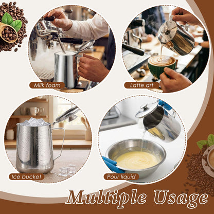 Acellegic 2 Pcs 67 oz/ 2 L Stainless Steel Pitcher with Lid Large Capacity Stainless Steel Metal Water Pitcher with Handle Milk Frothing Jug for Coffee Iced/Hot Tea Latte Art Homemade Beverages