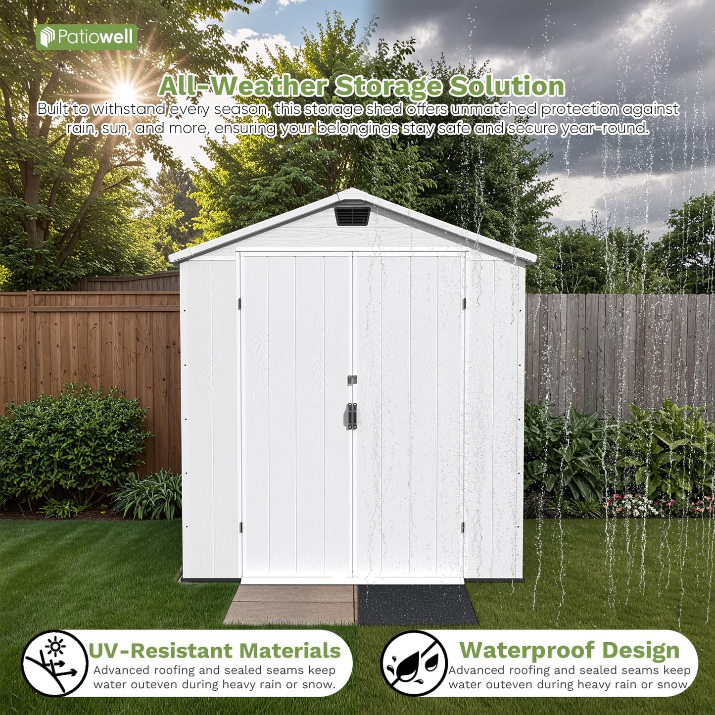 Patiowell 6X8 FT Resin Outdoor Storage Shed with Floor, Plastic Tool Sheds with Lockable Door and Window, Weather-Resistant Garden Shed, Easy Assembly for Backyard, Patio, Light Grey
