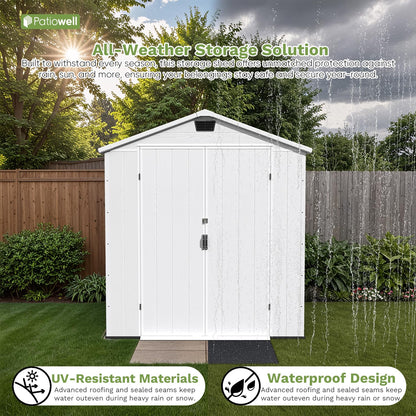 Patiowell 6X8 FT Resin Outdoor Storage Shed with Floor, Plastic Tool Sheds with Lockable Door and Window, Weather-Resistant Garden Shed, Easy Assembly for Backyard, Patio, Light Grey