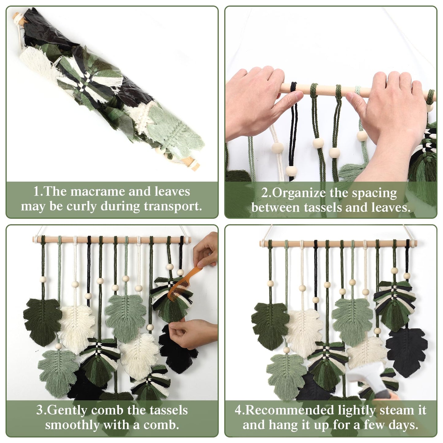 KHOYIME Macrame Wall Hanging Boho Home Decor, Bohemian Leaves Woven Yarn Tapestry Chic Aesthetic Wall Art Modern Handmade Leaf Hanging Decoration for Bedroom Living Room Nursery Office 15.7''W x 20''L