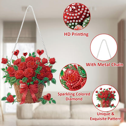 SENQAO Flower Diamond Art Hanging Kits for Adults Kids, Diamond Art Suncatchers Bouquet, 5D Special Shaped Crystal Diamond Painting Kit Valentine's Day, Window Pendant Gem Art Kit for Home Wall Decor