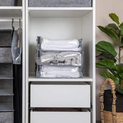 Household Essentials Under Bed Sweater Storage Bags, Zippered with Clear Vision Panel, Set of 3, Silver/Gray
