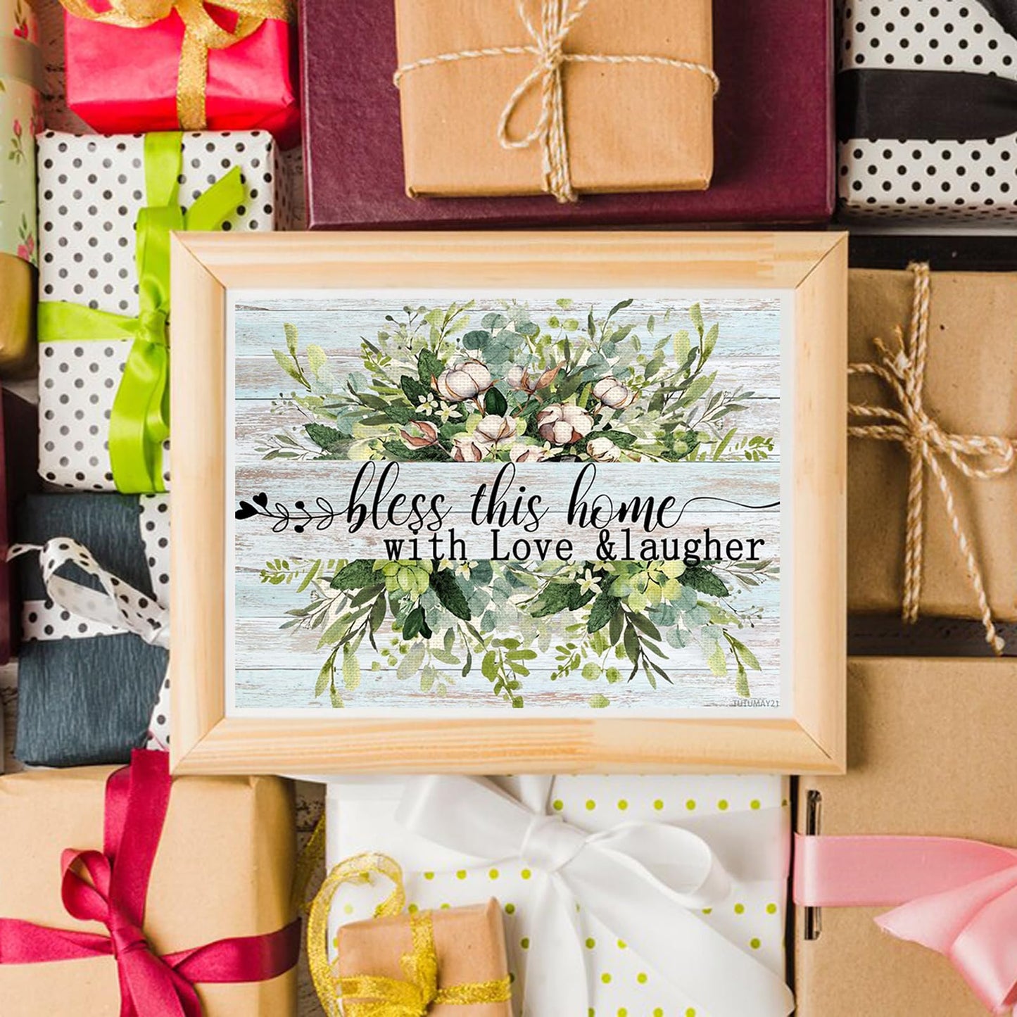TUTUMAY21 DIY 5D Diamond Art Kits Painting for Adults Family Bless This Home Farmhouse Religious Inspirational Sayings Rustic Blessed Signs for Decor 12x16 inch