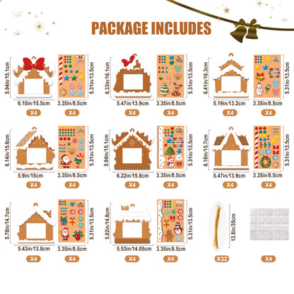 EASUTE 32 Pack Christmas Picture Frame Craft Kits - DIY Gingerbread House Photo Frame Hanging Ornaments for Xmas Tree Holiday Decorations, Classroom Activities & Home Art Projects