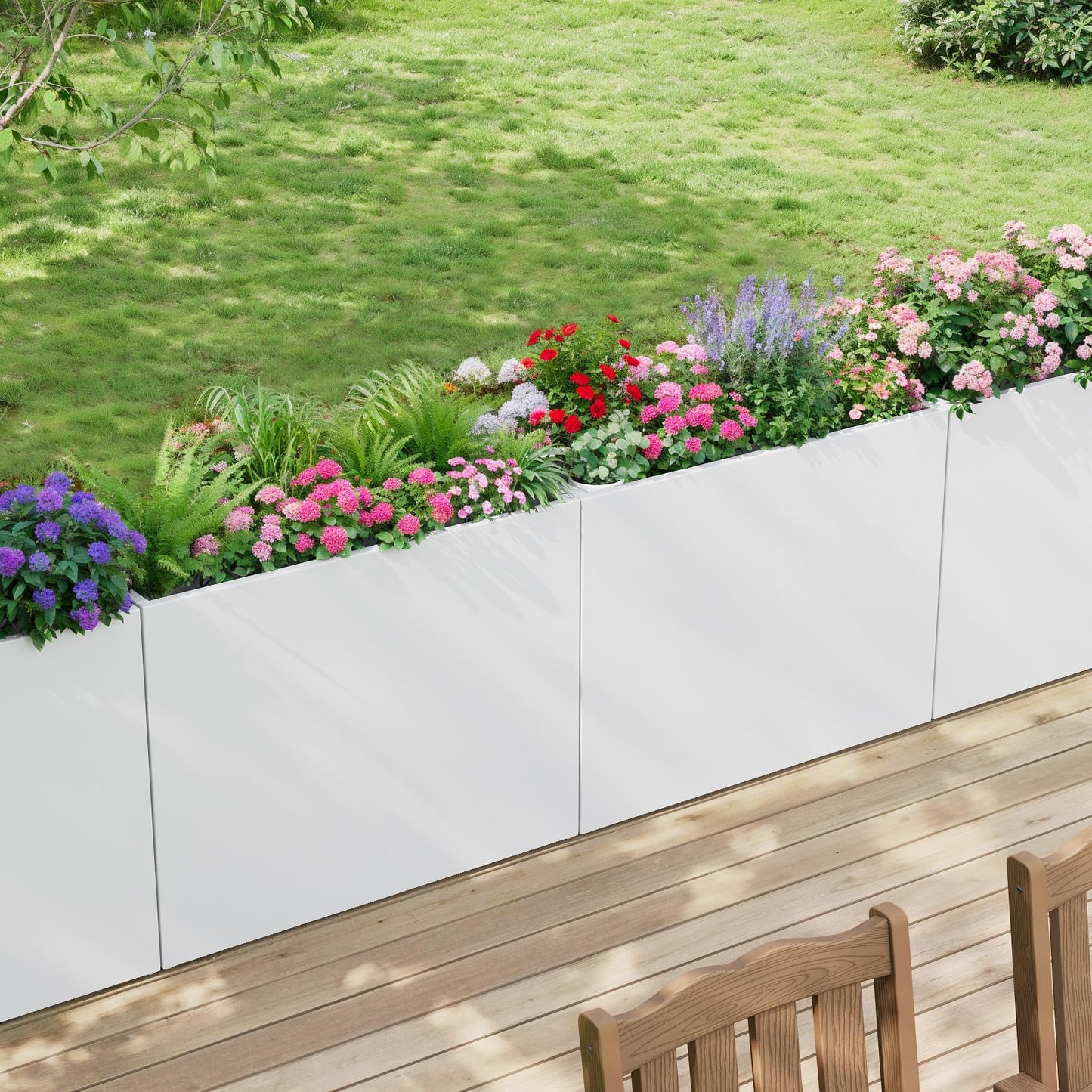 Stoog 38" Large Planters for Outdoor Plants Set of 2, Rectangular Metal Planter Box with Removable Insert Shelf, Ideal for Plants, Flowers, Vegetables, Garden, White