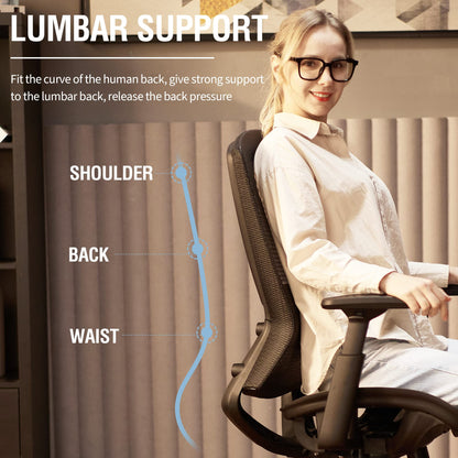 ELABEST Ergonomic Mesh Office Chair,Comfy Computer Desk Chair - BIFMA 5.1 Certified Commercial Swivel Task Chair for Home Office - Adjustable Lumbar Support & Armrests,Tilt Function,Wide Seat (Black)